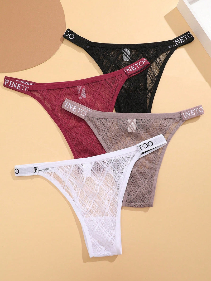 Conjunto de 4 piezas de cinturillas para mujeres de color solido con diseno de impresion de letras, comodo y transpirable tanga de encaje