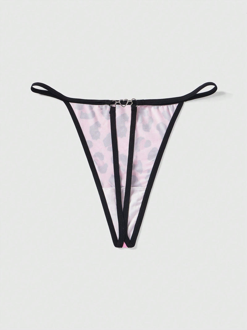 ROMWE Kawaii Ropa Interior De Tanga Con Estampado De Leopardo Rosa En Forma De Corazon Para Chicas Shibuya Gal