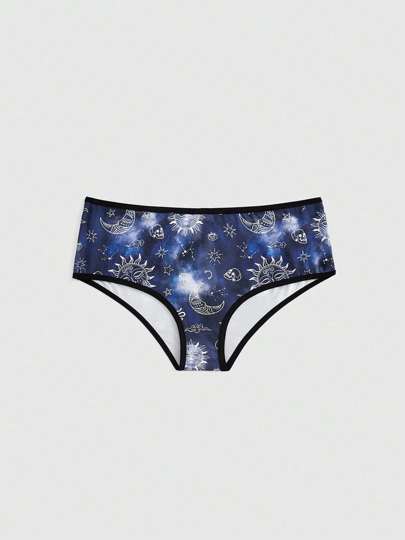 ROMWE Hippie Boxers De Impresion De Sol, Luna Y Estrellas Tenidos Anudados