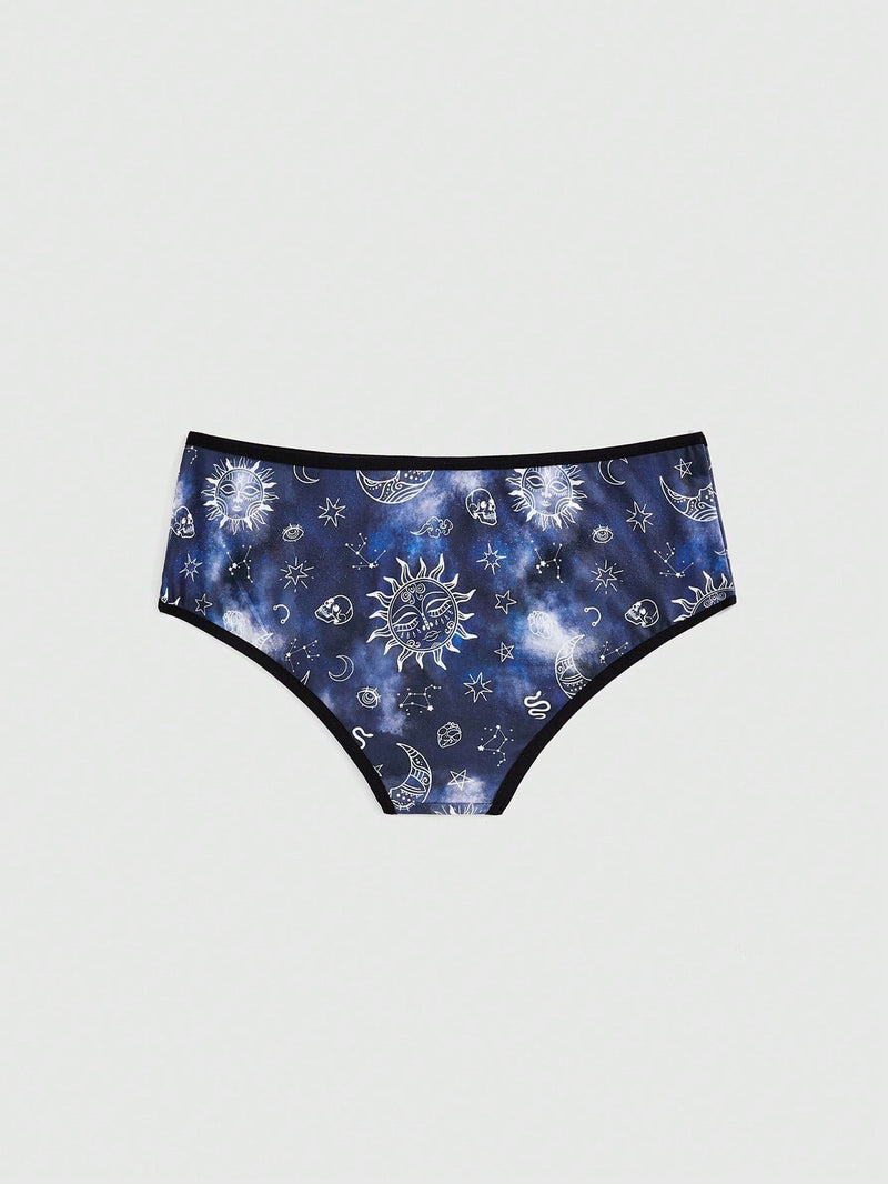 ROMWE Hippie Boxers De Impresion De Sol, Luna Y Estrellas Tenidos Anudados