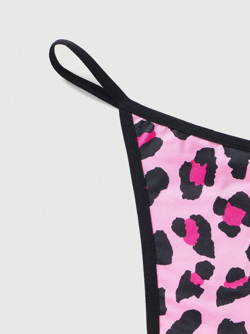 ROMWE Kawaii Ropa Interior De Tanga Con Estampado De Leopardo Rosa En Forma De Corazon Para Chicas Shibuya Gal