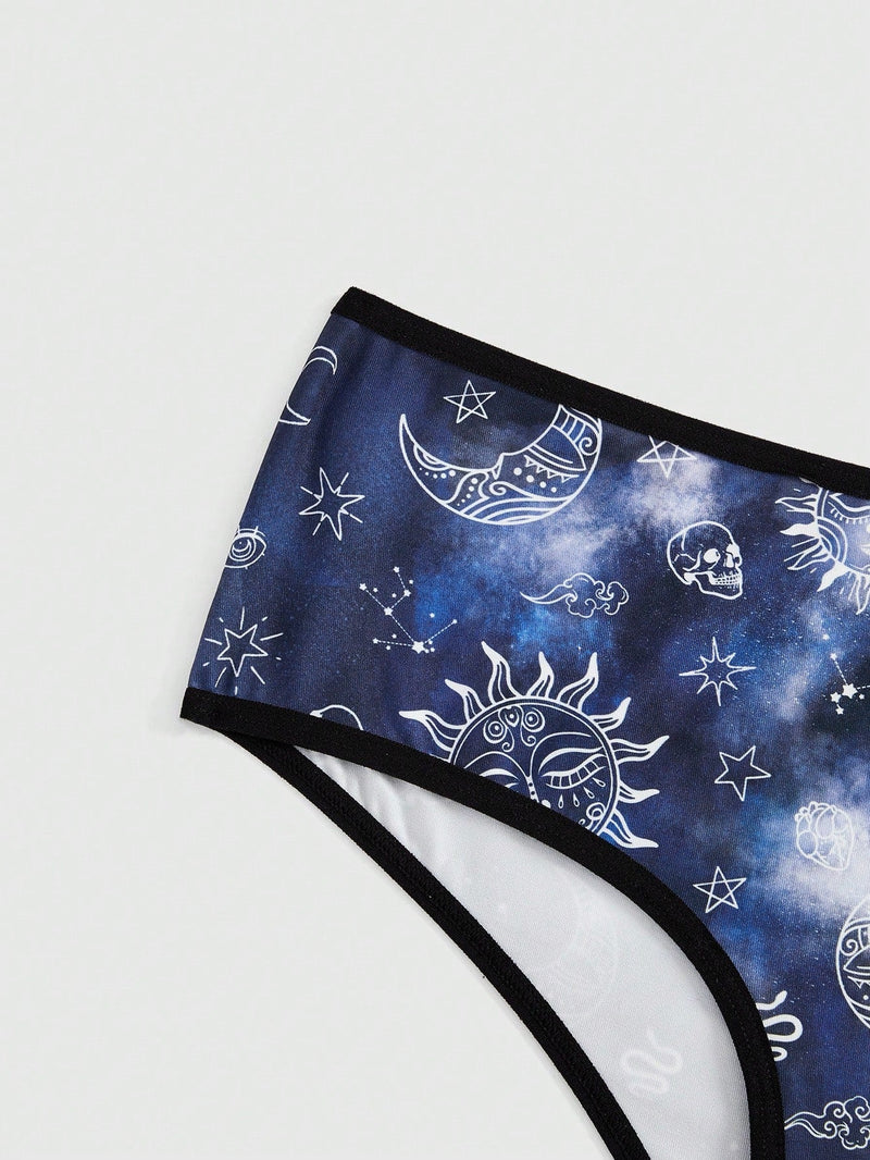 ROMWE Hippie Boxers De Impresion De Sol, Luna Y Estrellas Tenidos Anudados