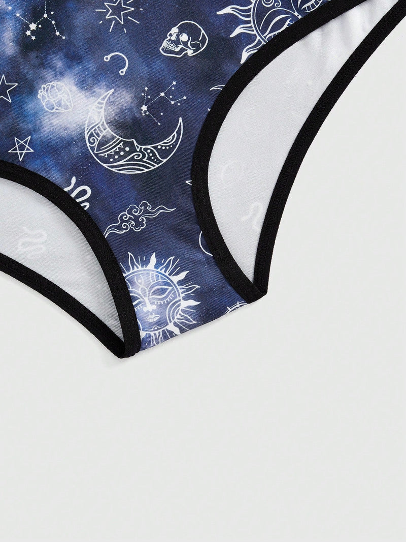 ROMWE Hippie Boxers De Impresion De Sol, Luna Y Estrellas Tenidos Anudados