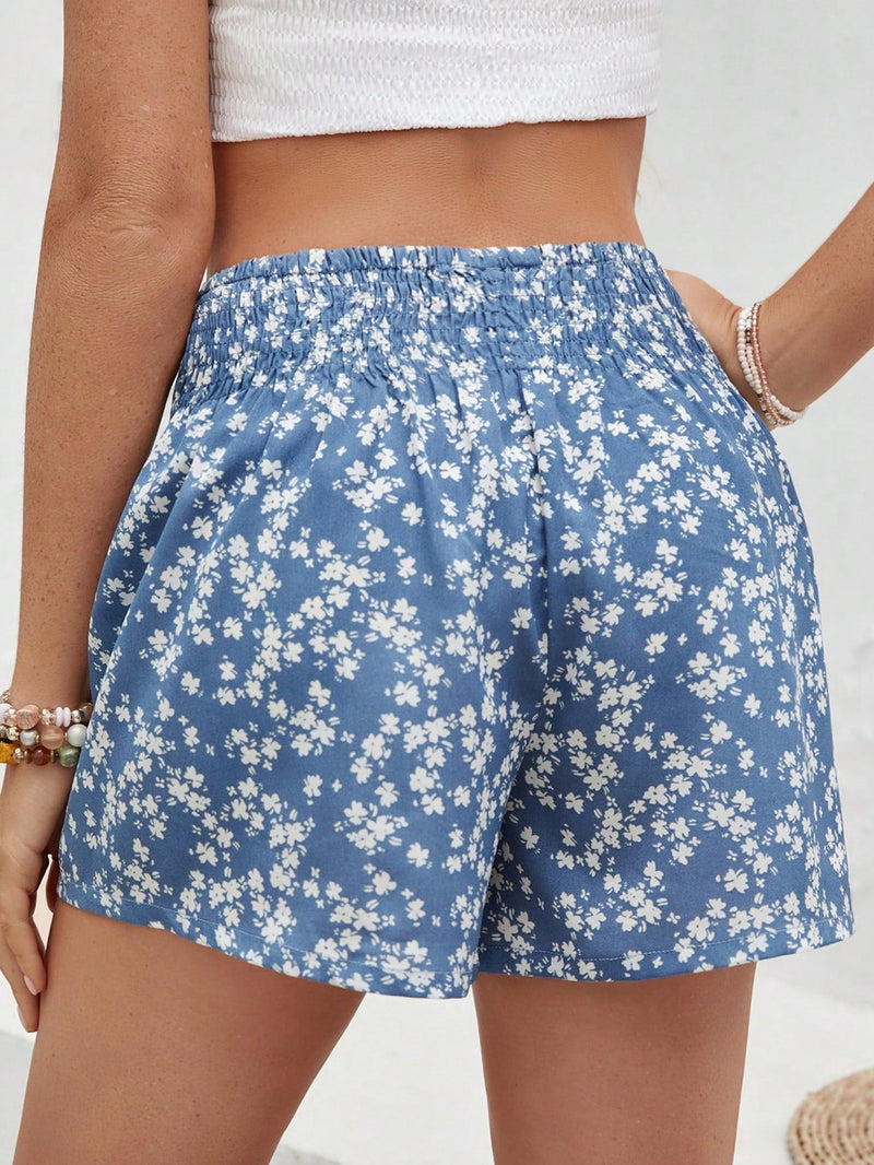 VCAY Shorts Florales De Cintura Alta Con Estampado De Verano Ultra Cortos Para Mujeres Con Lazo En La Parte Delantera