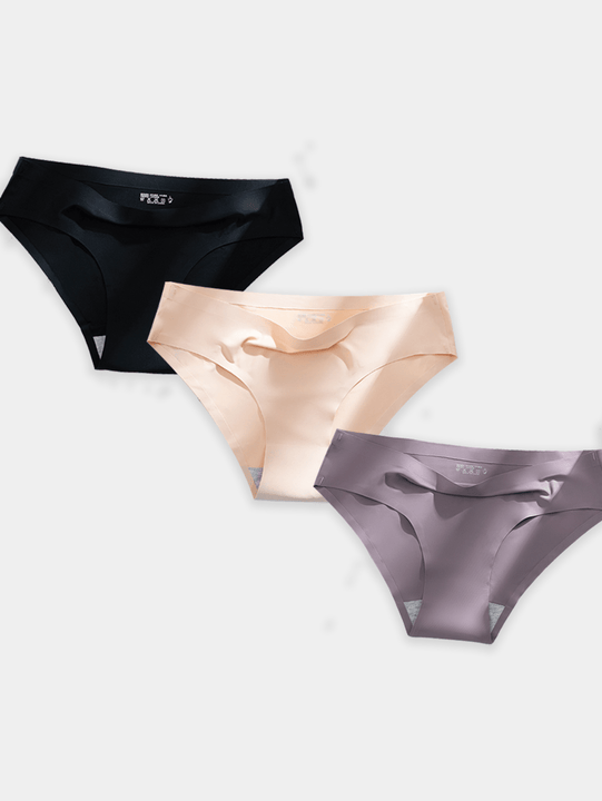 3 Piezas Bragas sin rastro para mujer Ropa interior Negro Cintura baja Sensacion sedosa y suave al hielo Ropa interior sin costuras transpirable De saten de seda Bragas sexys delgadas y acogedoras