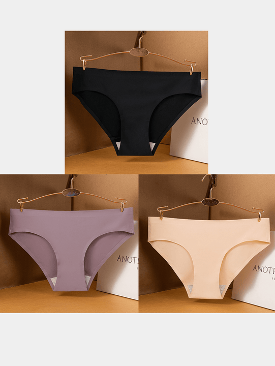 3 Piezas Bragas sin rastro para mujer Ropa interior Negro Cintura baja Sensacion sedosa y suave al hielo Ropa interior sin costuras transpirable De saten de seda Bragas sexys delgadas y acogedoras