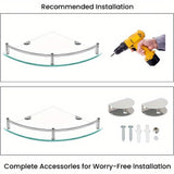 1 Paquete De 2 Piezas, Estantes De Ducha De Vidrio Templado Con Rieles, Montado En La Pared, Fácil Instalación De Taladro Para Almacenamiento En Esquina, Estante De Ducha De Esquina Transparente