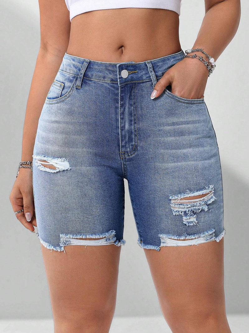 NEW Shorts De Mezclilla Desgastados De Moda Para Mujeres