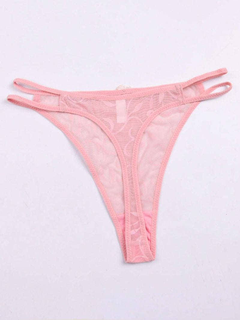 3 piezas de tanga sexy para mujer con detalle decorado de lazo en malla transparente