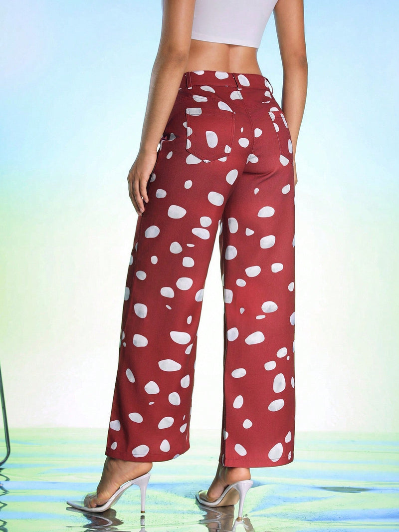 MUSMIN Pantalon De Pierna Ancha Con Estampado De Lunares