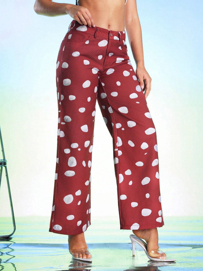 MUSMIN Pantalon De Pierna Ancha Con Estampado De Lunares