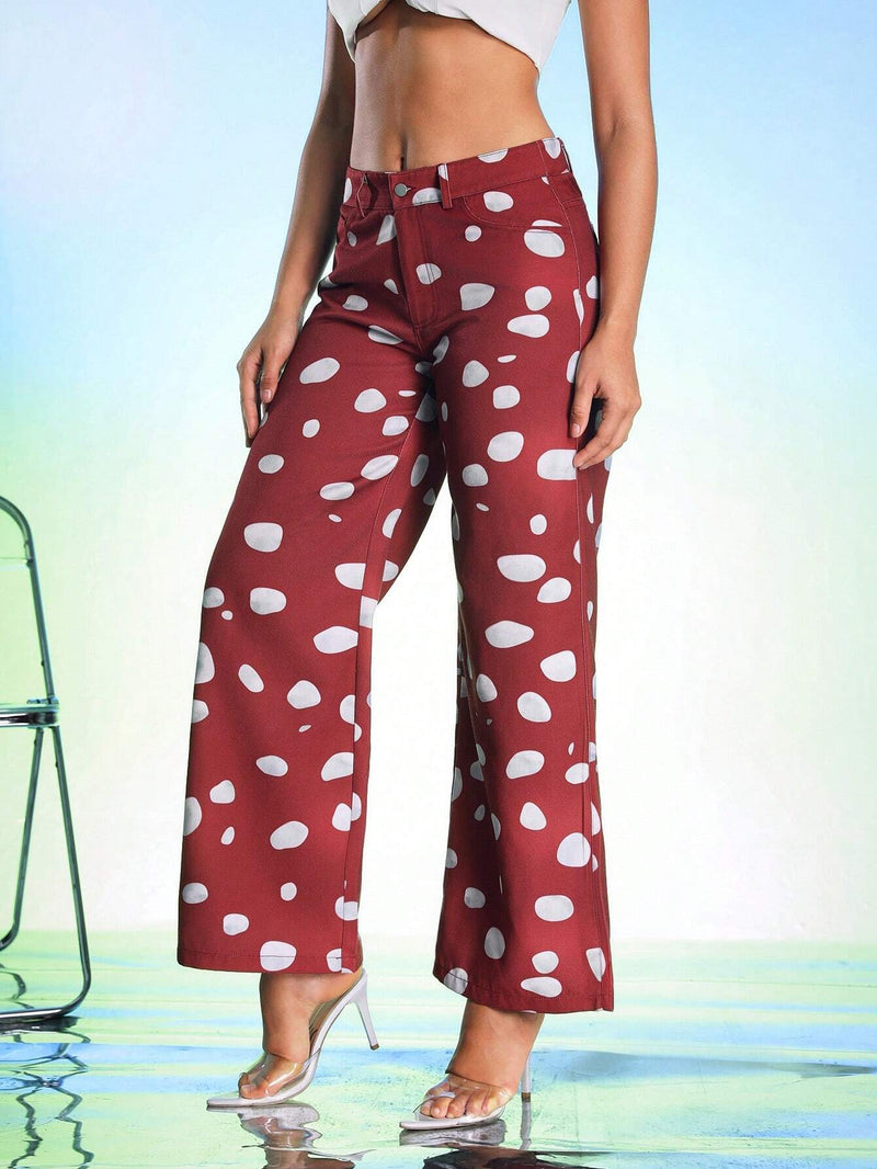 MUSMIN Pantalon De Pierna Ancha Con Estampado De Lunares