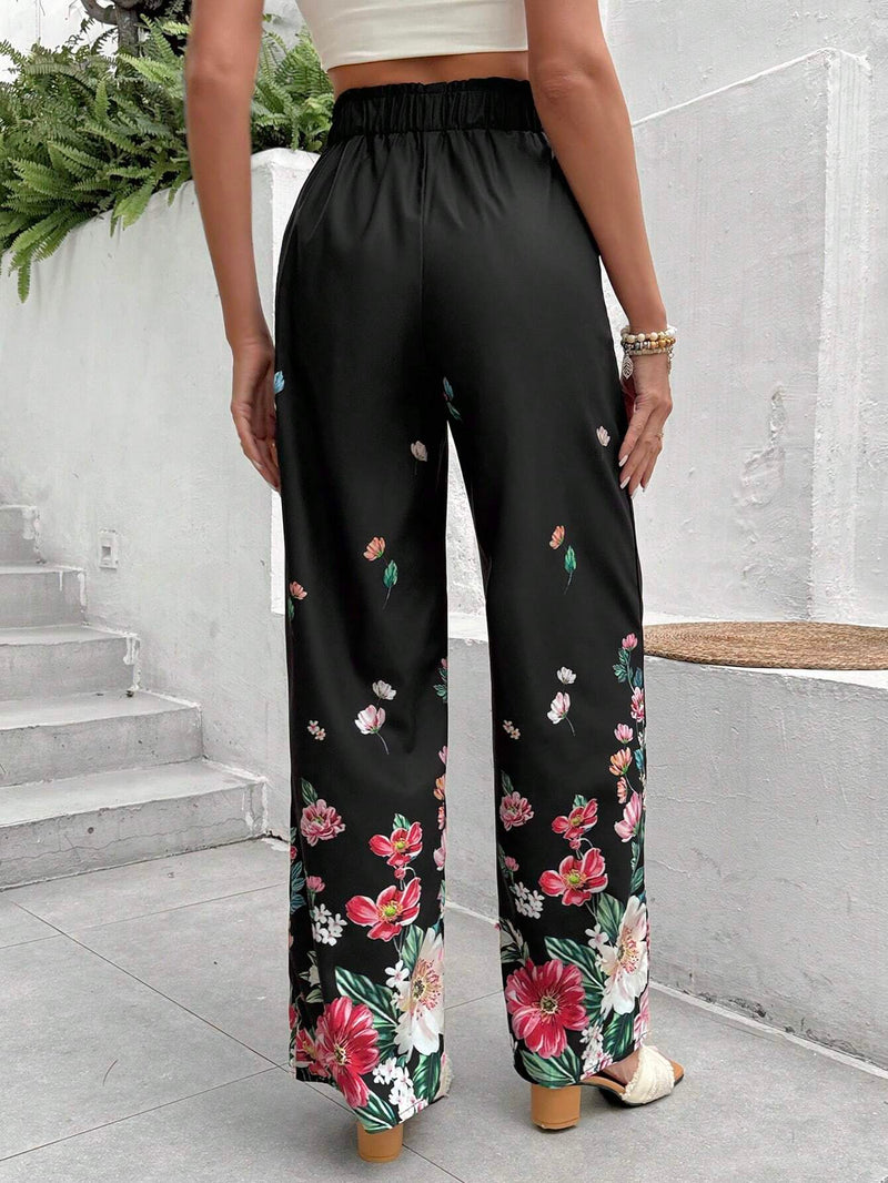 LUNE Pantalones De Pierna Recta Con Cordon Y Estampado Floral Para Mujer