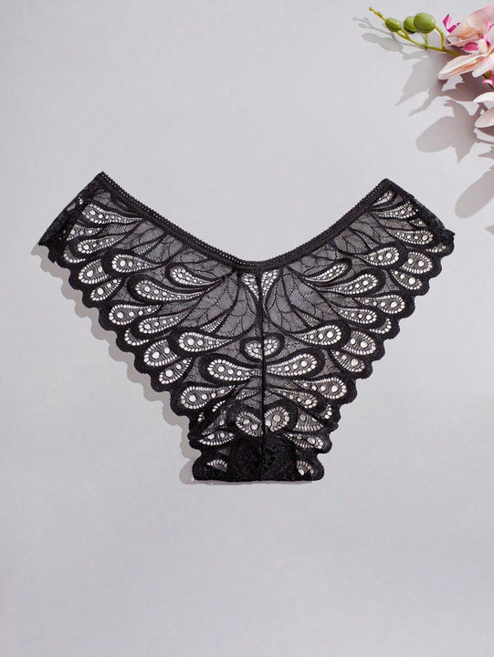 3 piezas de ropa interior sexy para mujer con patron de plumas y encaje, de cintura baja y estilo tanga transpirable y ligero
