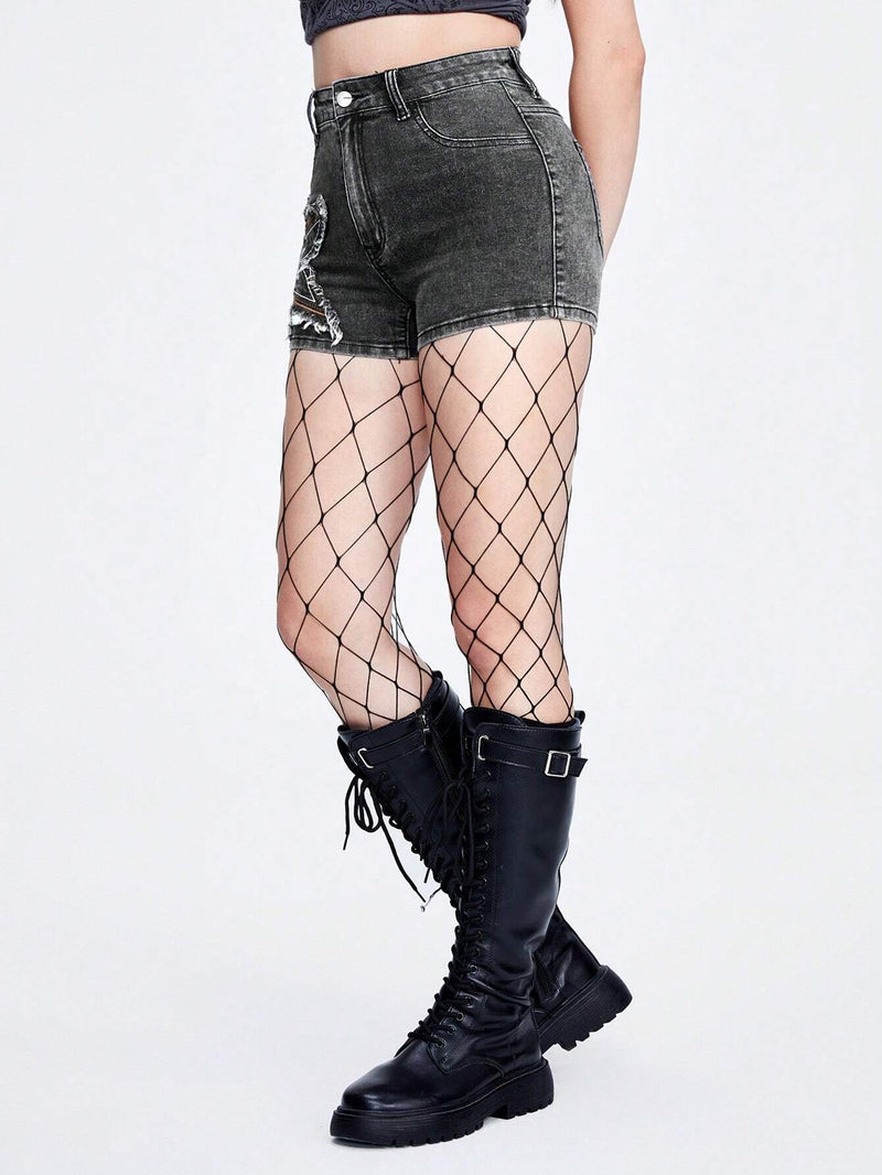 ROMWE Grunge Punk Shorts Vaqueros De Mujer Con Parche En Forma De Estrella