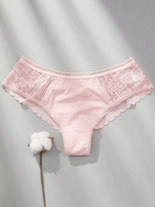 3 piezas/set tanga sexy de cintura baja con encaje calado en contraste ropa interior