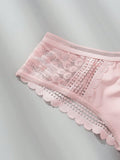3 piezas/set tanga sexy de cintura baja con encaje calado en contraste ropa interior