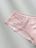 3 piezas/set tanga sexy de cintura baja con encaje calado en contraste ropa interior
