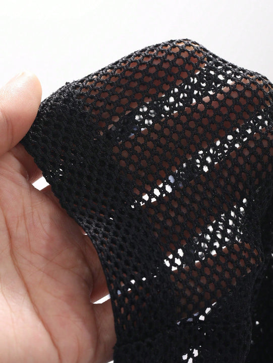 FRIFUL Camisa de malla para mujer con cuello de solapa doblada, huecos en el tejido y bloques de color