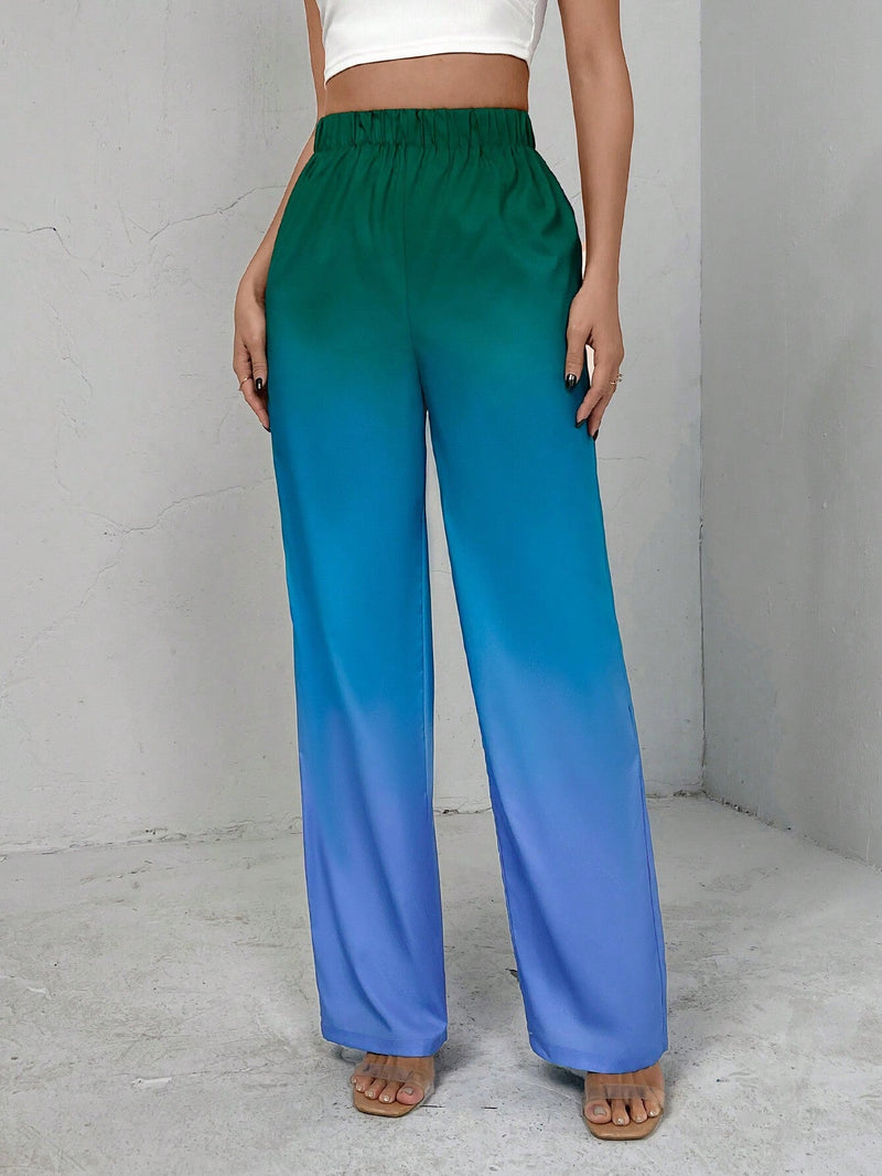 Essnce Pantalones Informales Tejidos Degradados En Verde-azul Primavera/verano