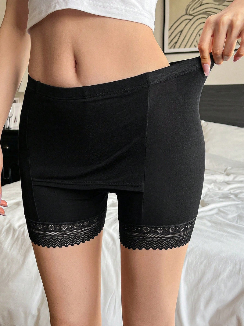 DAZY Pantalones cortos de seguridad antivacio de doble capa para mujeres con area triangular y borde de encaje