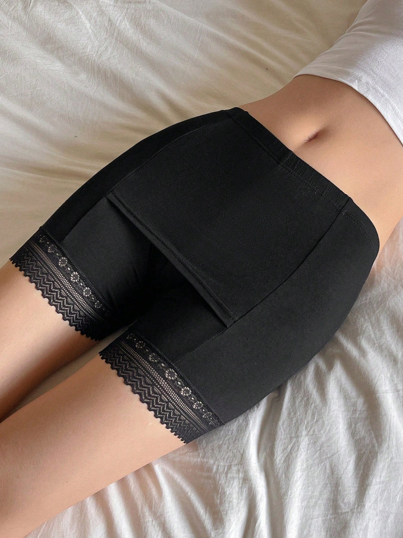 DAZY Pantalones cortos de seguridad antivacio de doble capa para mujeres con area triangular y borde de encaje