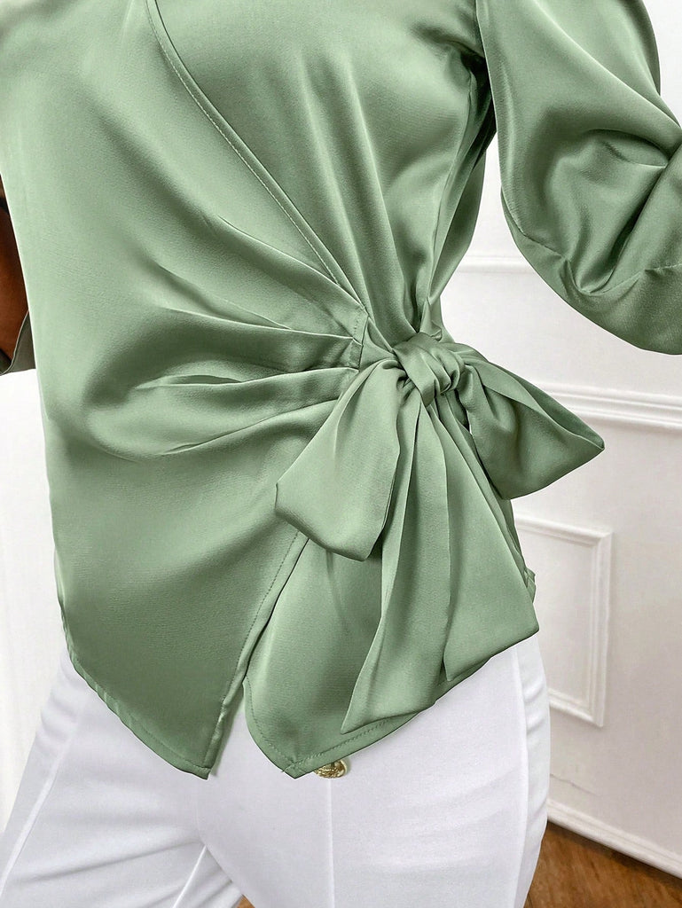 Clasi Camisa Envolvente Con Cinturon De Un Solo Color Para Mujer Para La Primavera/verano