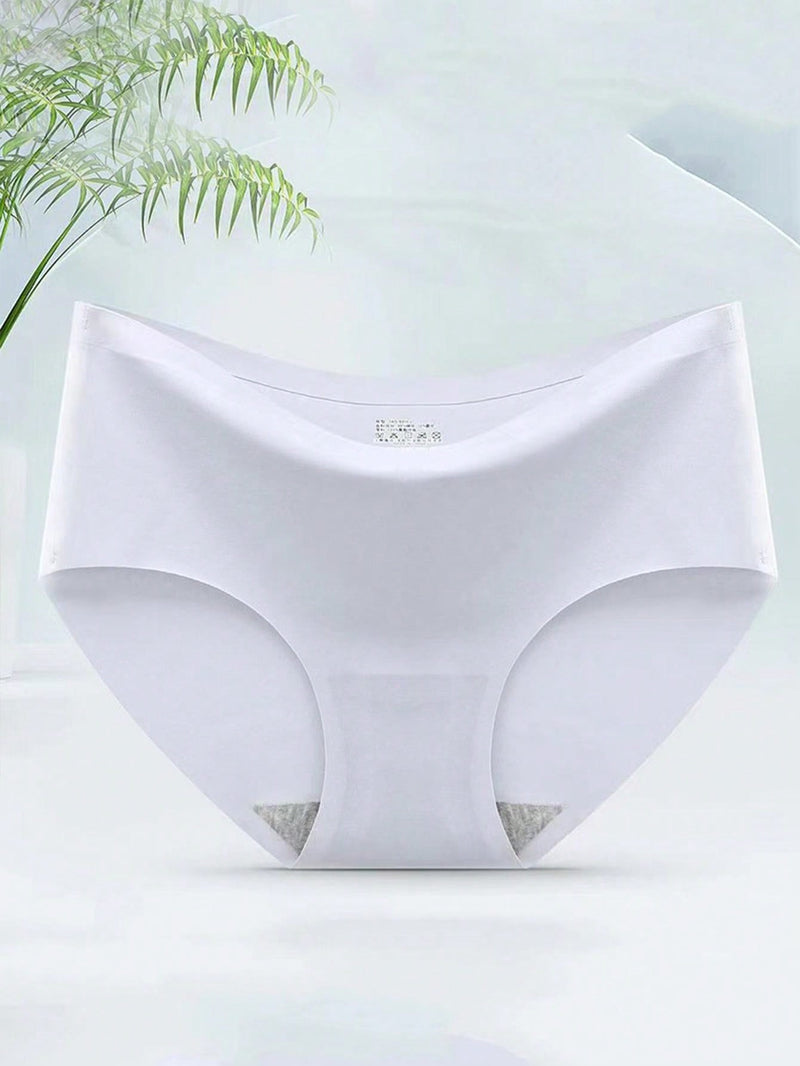 3 piezas Mujeres Seda de hielo Breathable Seamless Negro / Blanco / Gris Triangulo Panties Pura Color Mid-Rise Sexy Sin borde Ropa interior