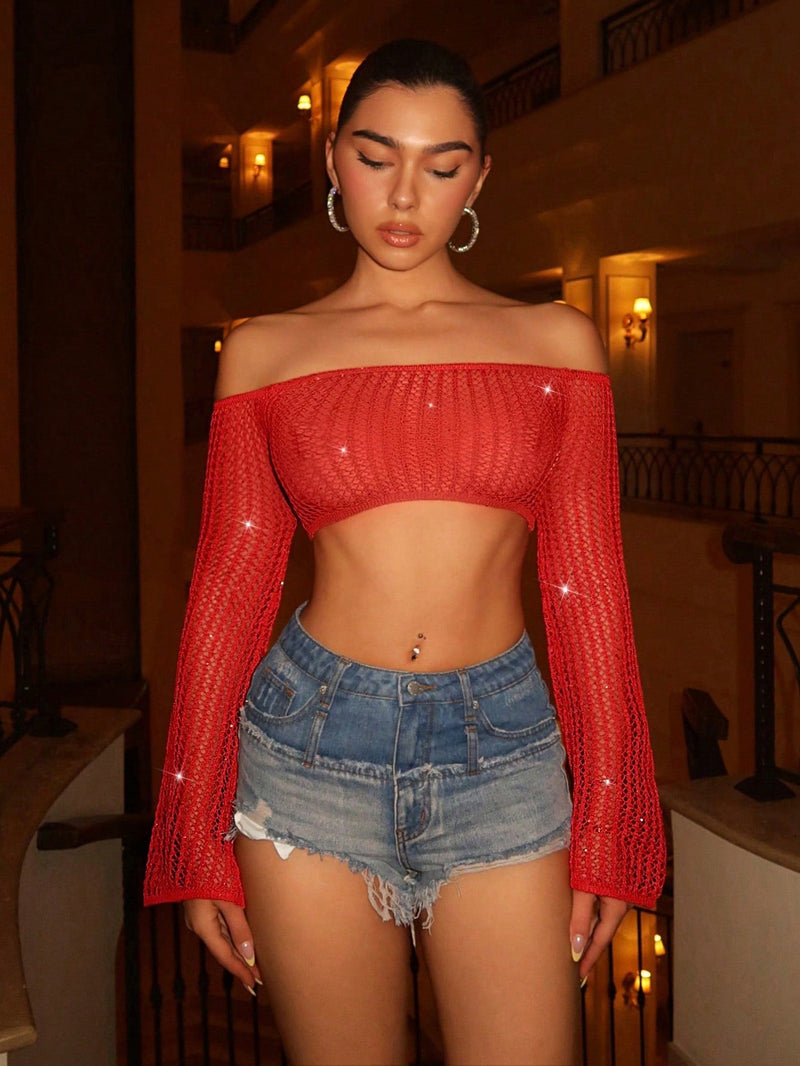 BAE Top corto de crochet en forma de oxido con mangas acampanadas, ropa de concierto, top de crochet, estilo hawaiano, conjunto de festival de musica, cubierta de traje de bano y ropa de playa para mujeres