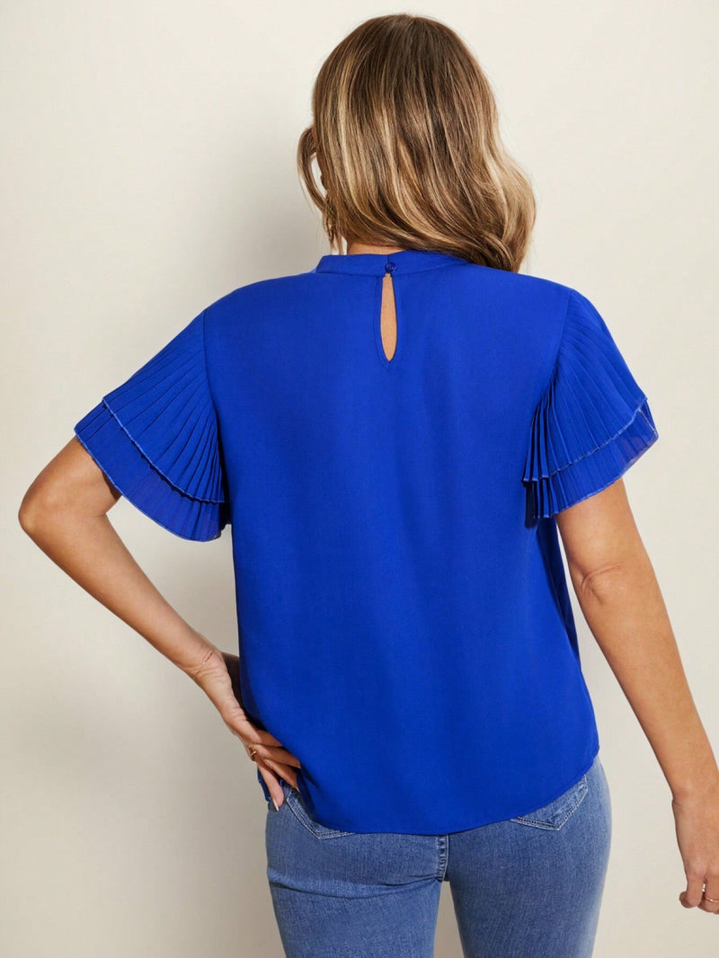 Blusa De Mujeres Con Cuello De Cerradura Y Manga De Doble Capa Con Volantes