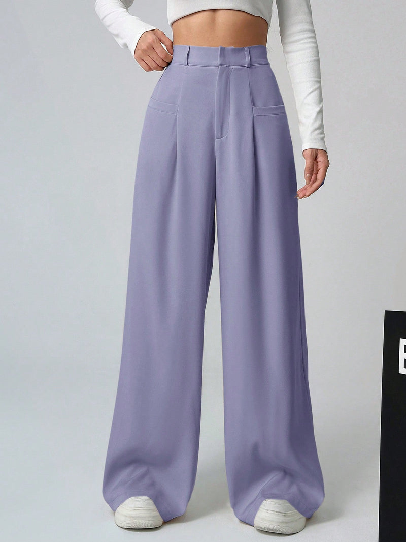 Ezwear pantalones de mujer plisados en color solido