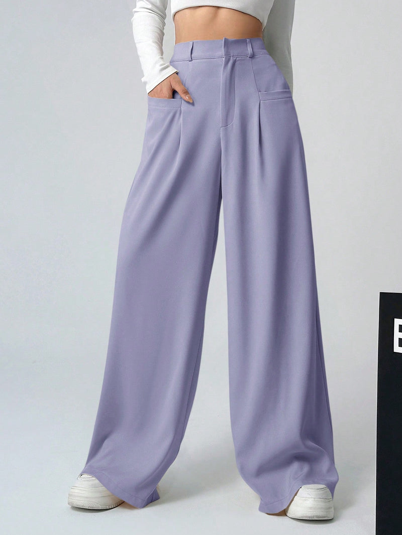 Ezwear pantalones de mujer plisados en color solido