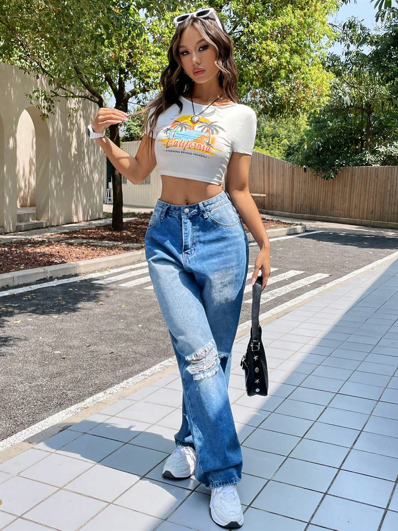 Camiseta Corta Sin Mangas De Manga Corta Con Cruzado En La Espalda Y Vista De Paisaje De Verano De La