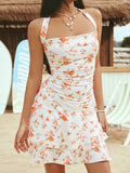 Wywh vestido estilo vacaciones con estampado floral y cuello drapeado