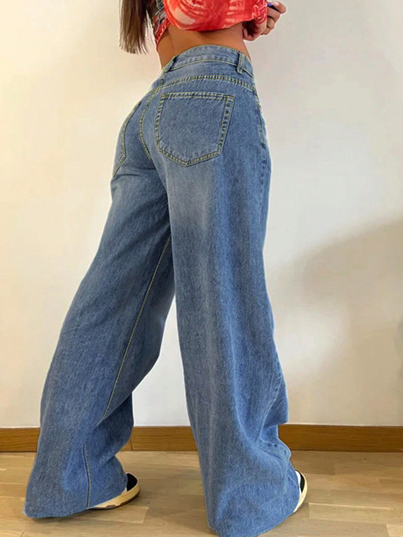 Jeans rasgados casuales de pierna recta para mujer