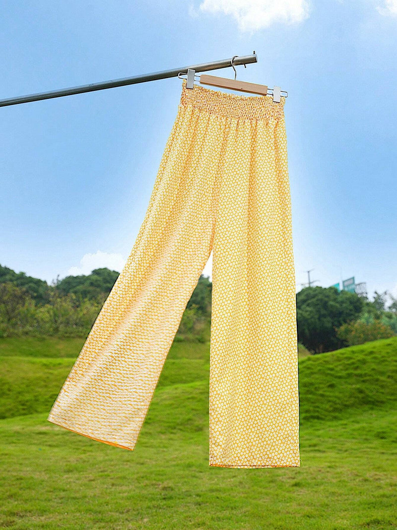 WYWH Pantalones largos flojos para mujer de vacaciones casuales con elastico en la cintura alta rectos con diseno floral