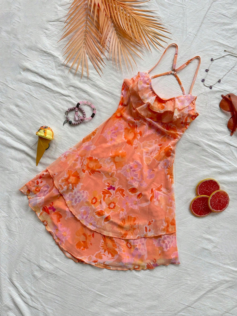 Wywh vestido de tirantes con estampado floral acuarela naranja y detalle de volante para mujeres de wywh para vacaciones