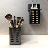 Organizador de Pared Versátil para Cepillos de Dientes, Brochas de Maquillaje - No Requiere Taladro, Estante de Baño Negro y Blanco con Drenaje, Accesorio Multifuncional para Cocina y Baño