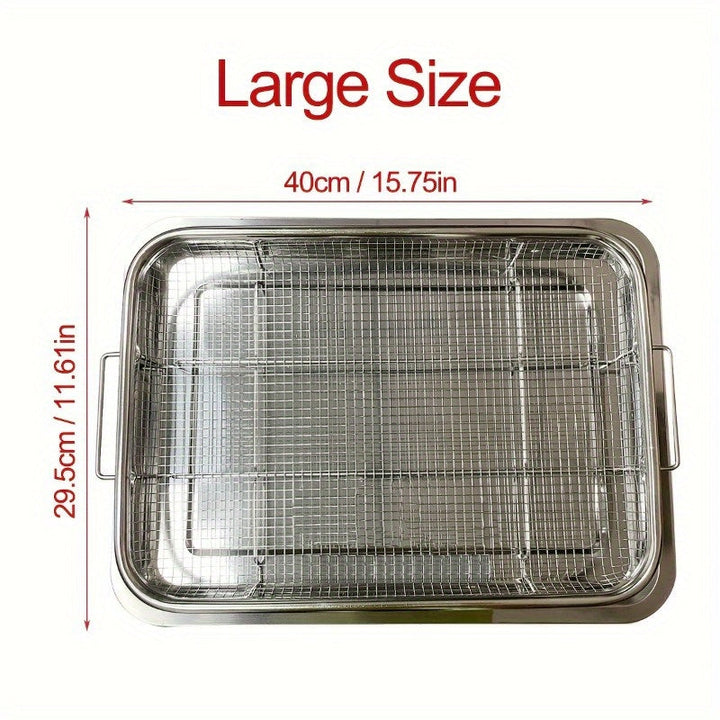 Set de horno freidor de aire de acero inoxidable de 2 piezas, Bandeja crujiente de 32.51cm x 24.38cm libre de BPA con bandeja para hornear, Accesorios de horno compatibles con parrilla y utensilios para hornear, Gadgets de cocina no tóxicos para cocinar