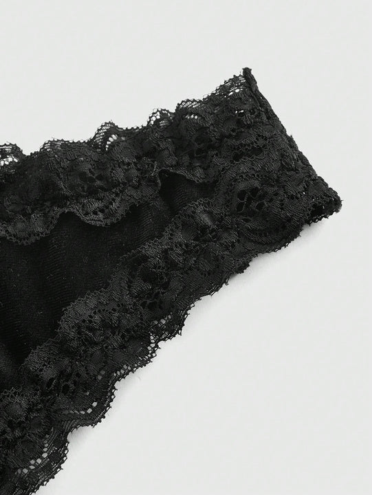 ROMWE Goth Conjunto de lenceria de terciopelo y encaje con colgante de cruz