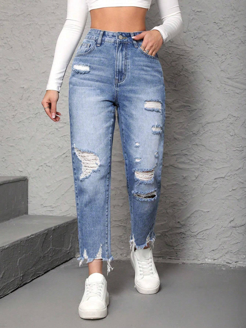 PETITE Jeans de mujer con forma de cono caído con dee rasgado y bolsillo