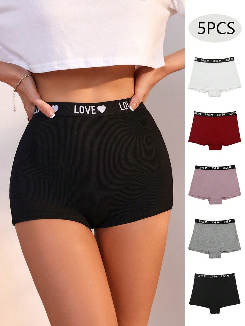 Amor Pantalones cortos tipo boxer para mujer de cintura alta de colores en contraste (juego de 5)