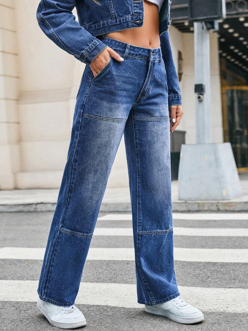 Essnce Jeans de pierna recta para mujeres con cintura baja y bolsillos (con diseno de abertura)