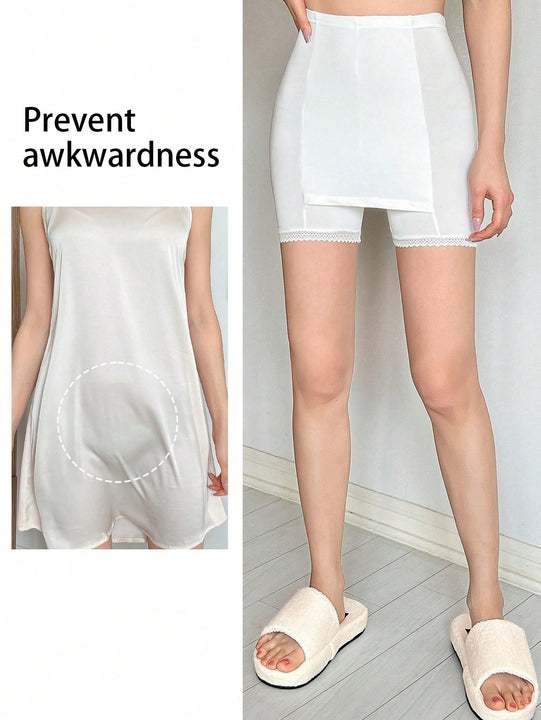 DAZY Vestido de encaje de remiendo de triangulo con pantalones cortos de seguridad anti-reflejo/anti-vaciado