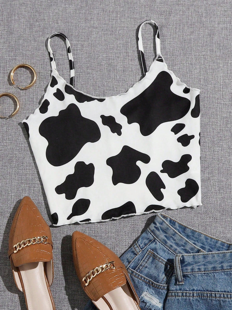 EZwear Top de tirantes corto con estampado de vaca y lechuga