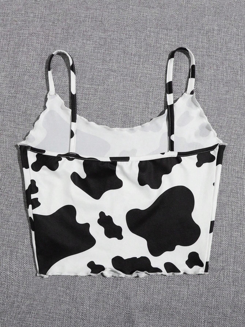 EZwear Top de tirantes corto con estampado de vaca y lechuga