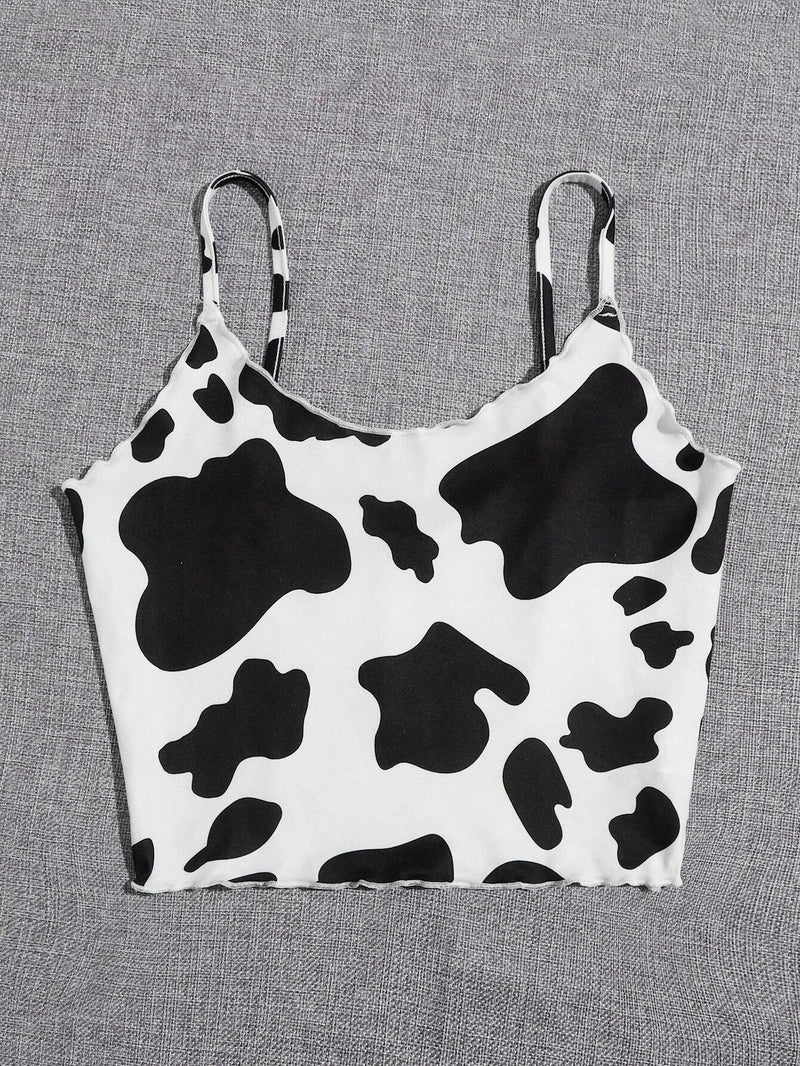 EZwear Top de tirantes corto con estampado de vaca y lechuga