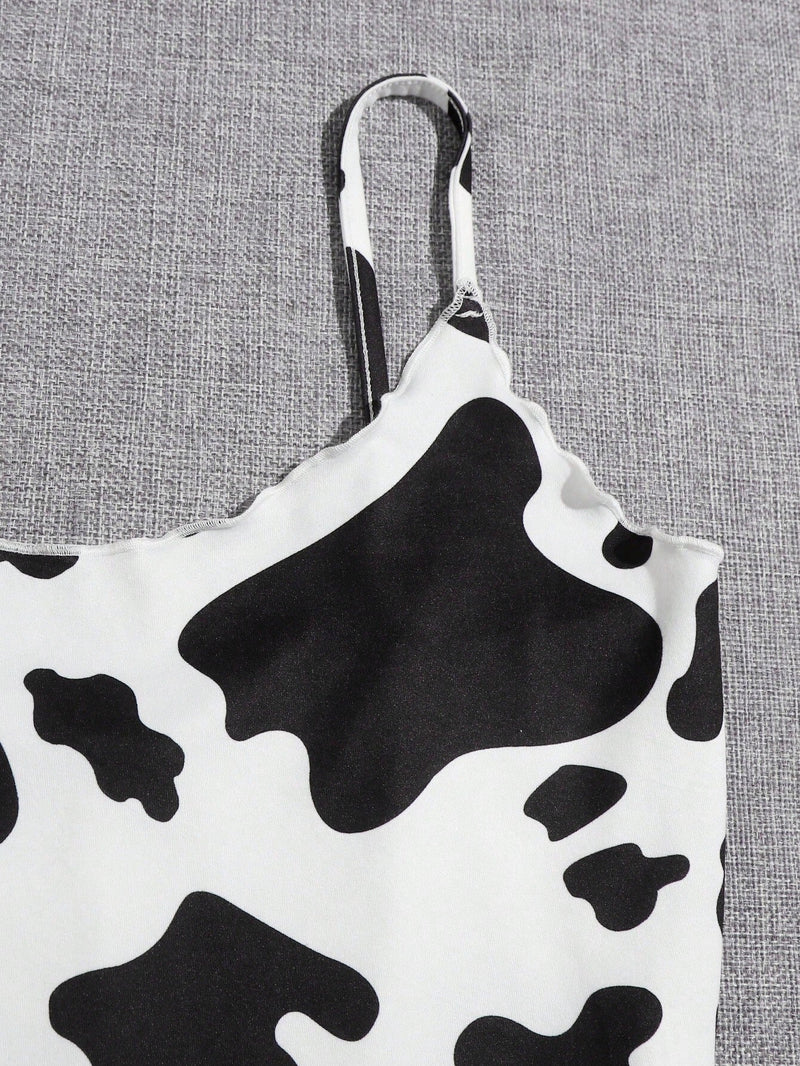 EZwear Top de tirantes corto con estampado de vaca y lechuga