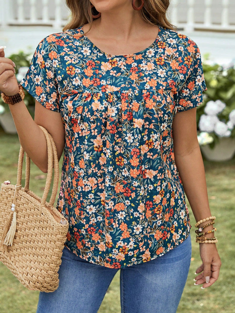 EMERY ROSE Camisa de mujer de manga corta con estampado floral pequeno para el verano