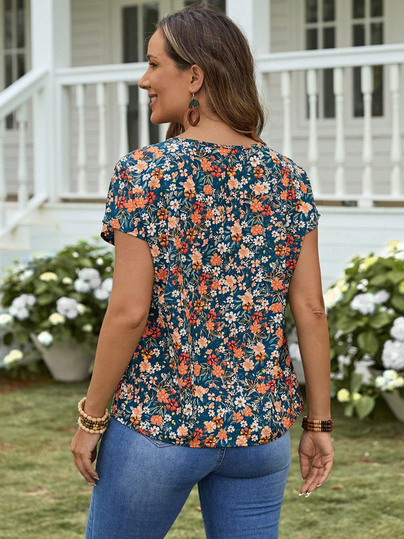 EMERY ROSE Camisa de mujer de manga corta con estampado floral pequeno para el verano